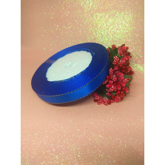 Лента атласная с люрексом 1,2 см*25 ярдов цв. синий, цена за катушку